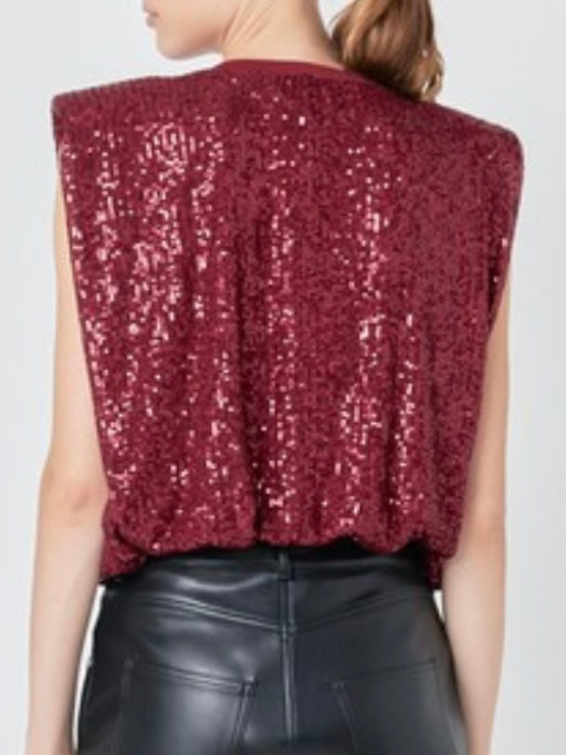 Sequin Shoulder Pad Top