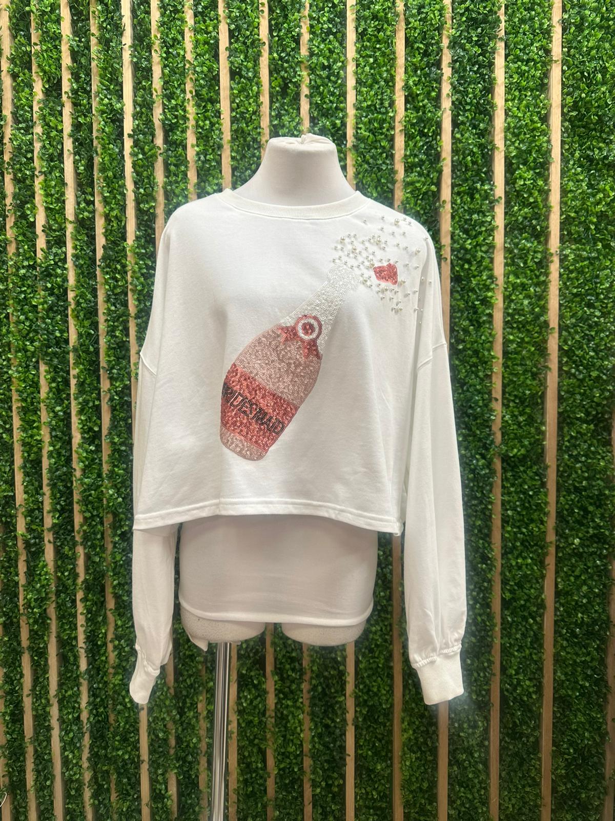 Sequin Champagne Bottle Patch Sweatshirt