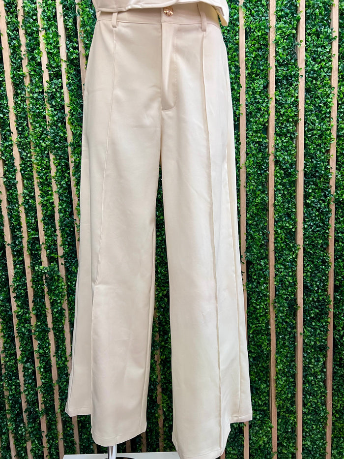 Ivory High-Waisted Wide-Leg Pants