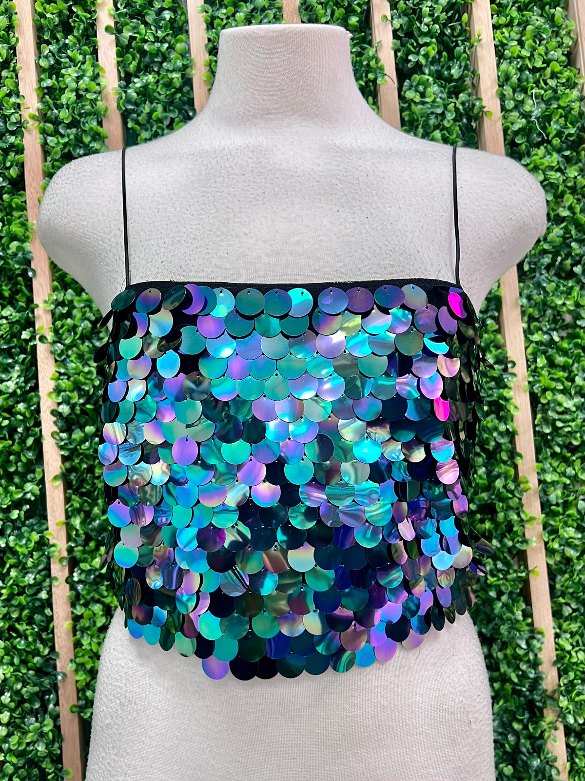 Black Mermaid Sequin Crop Top