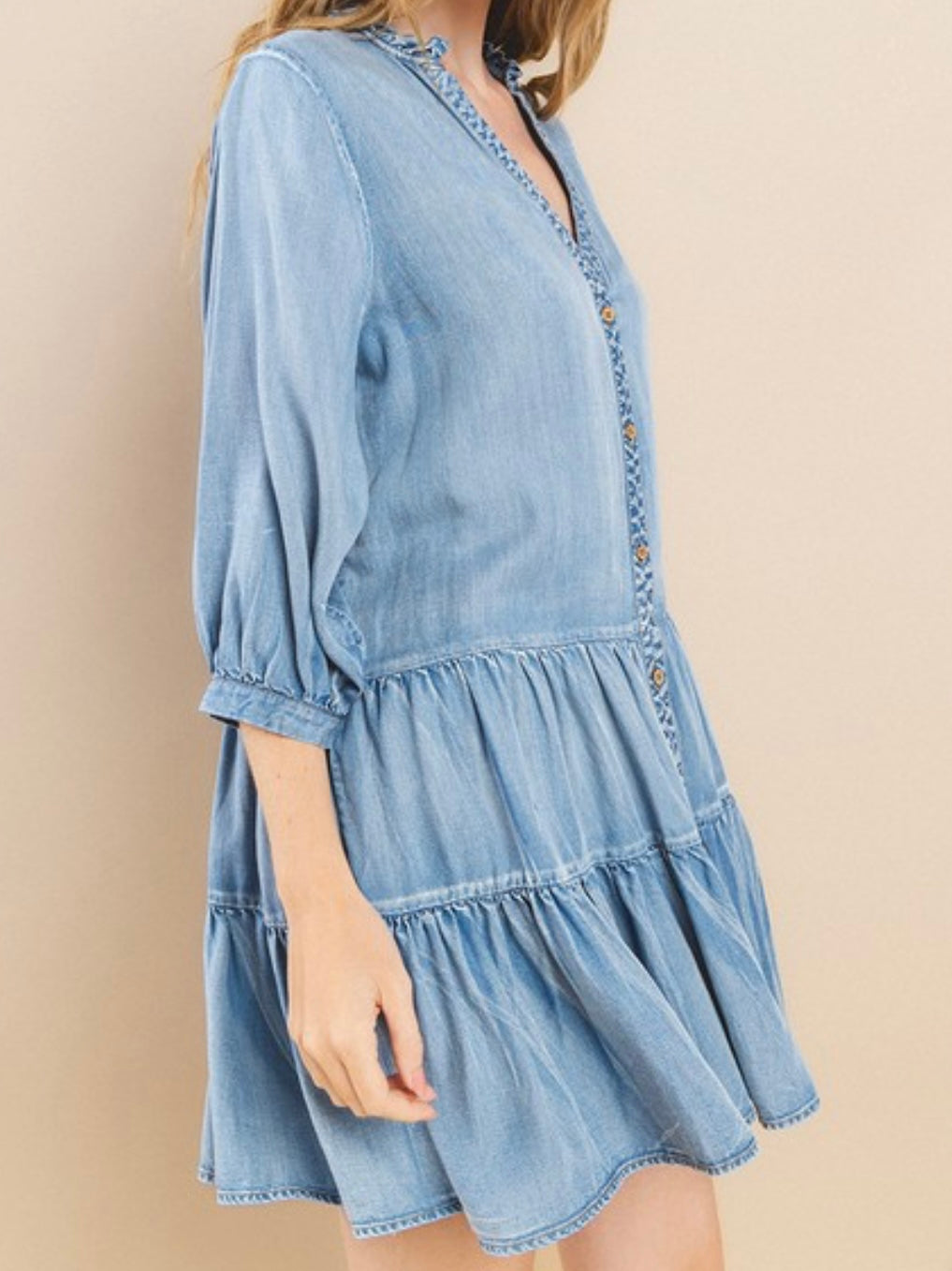 Light Tencel Tiered Denim Short Dress