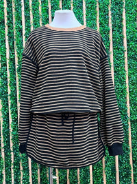 Black Mustard Striped Sweatshirt & Shorts Set