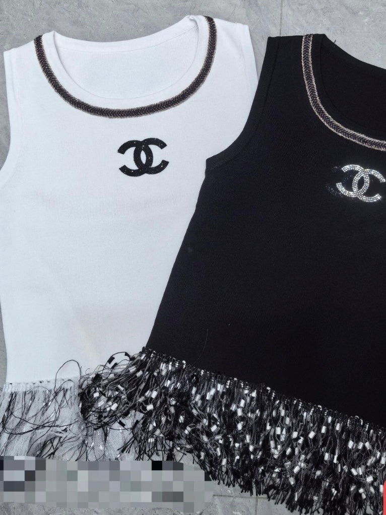 Chanel Inspo Fringe Knit Top