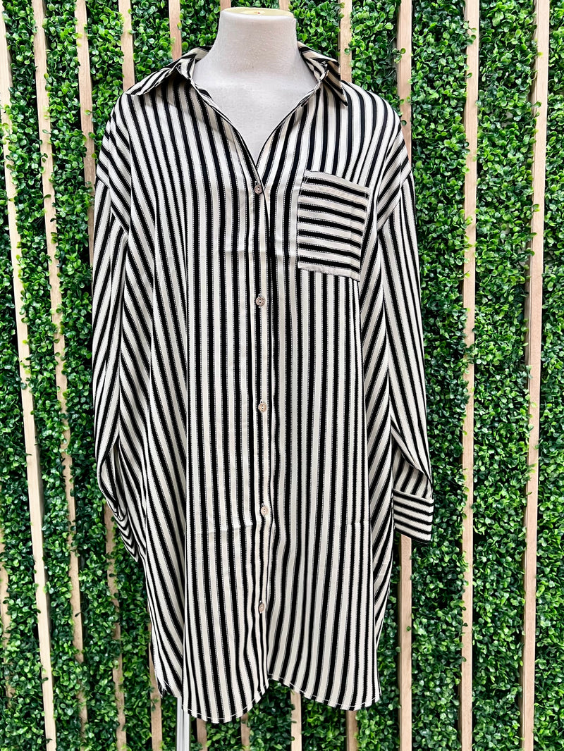 Black Stripe Blouse Dress