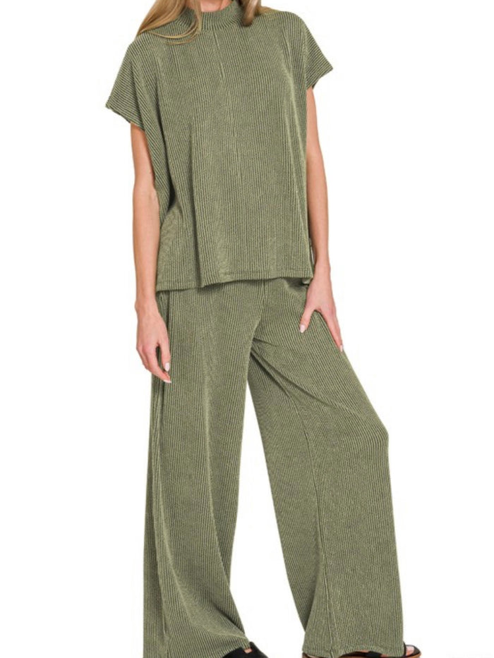 Ribbed Luxe Short Sleeve &Pant Set