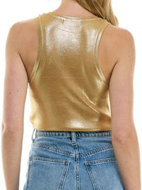 Metallic Neck Trim Scoop Neck Top