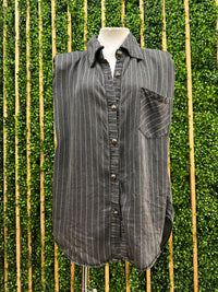 Stripe Muscle Sleeve Denim blouse