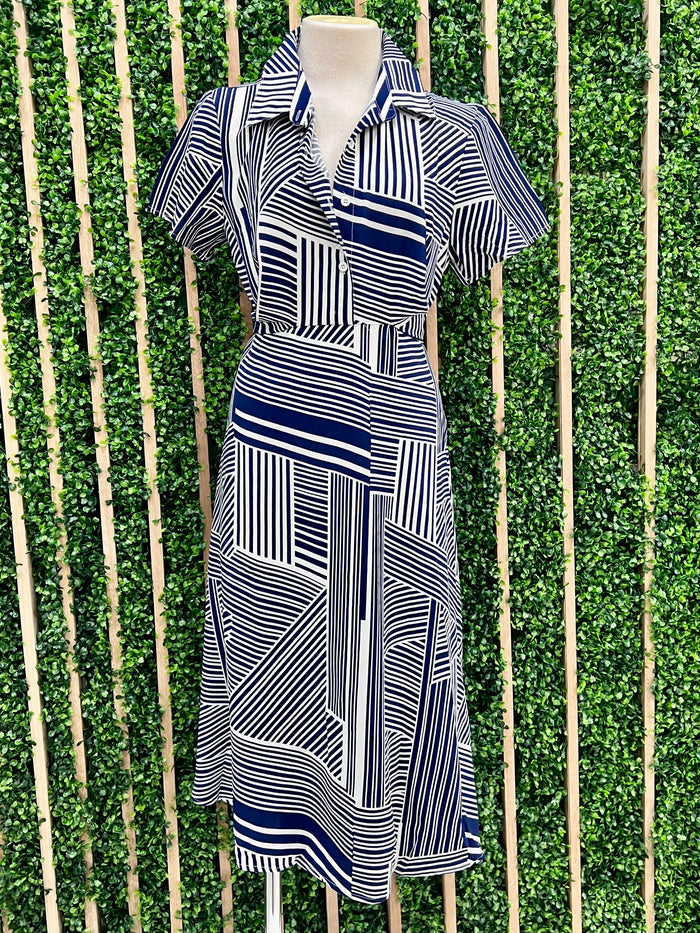 Navy Contrast Stripe Midi Dress