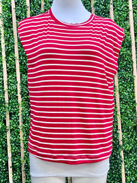 Red Stripe Sleeveless Muscle Sleeve Top