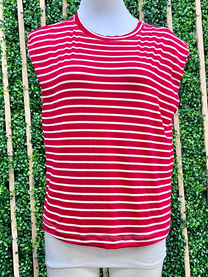 Red Stripe Sleeveless Muscle Sleeve Top