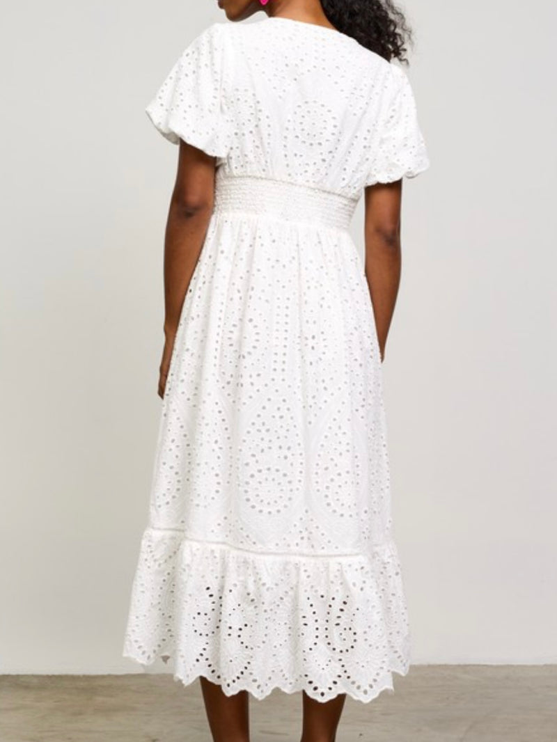 White Eyelet Short Sleeve Midi Dress XS White Eyelet Short Sleeve Midi Dress XS