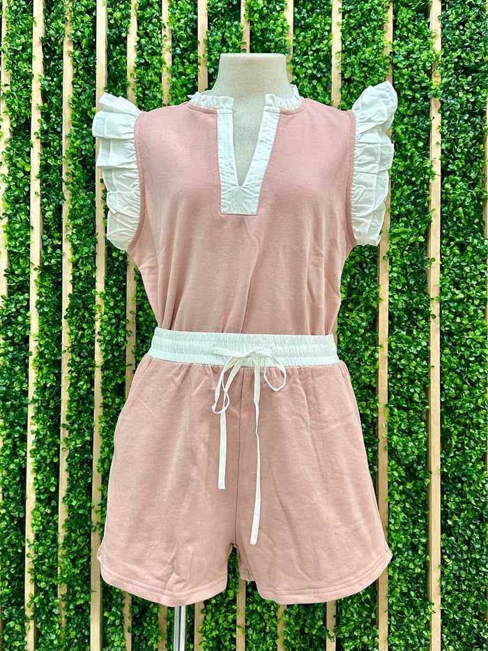 Pink Ruffle Short Pant Set