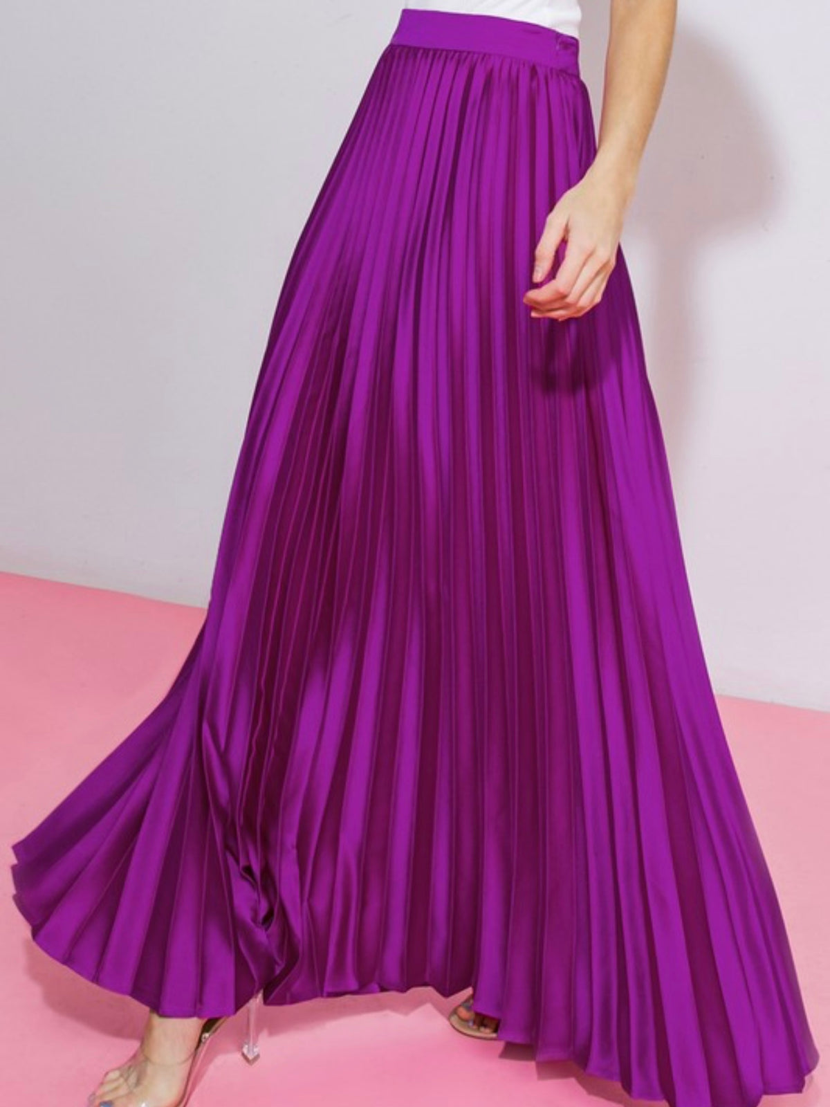 Magenta Pleated Maxi Skirt