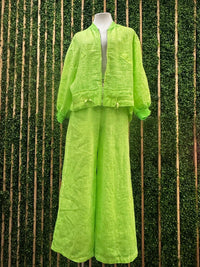 Fluorescent Linen Bomber Palazzo Set