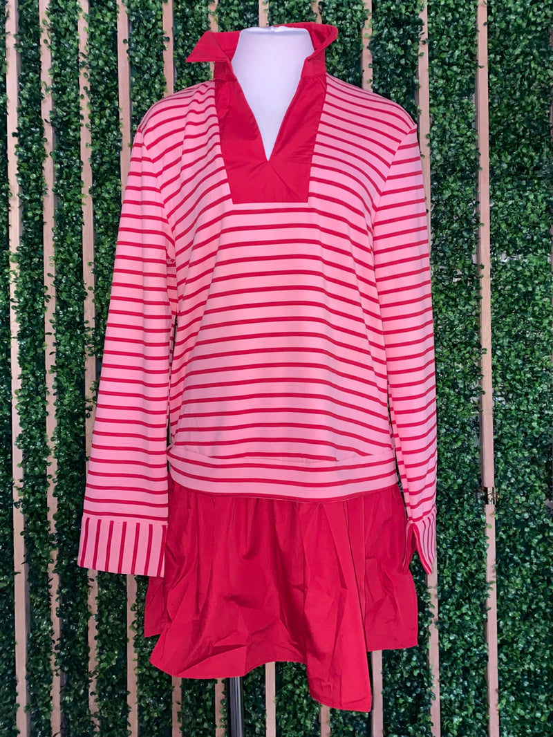 Contrast Stripe Long Sleeve Short Dress