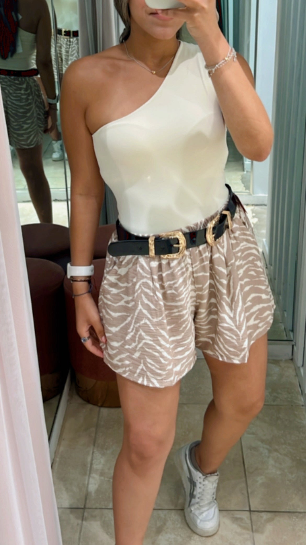 Taupe Zebra Print Short Pant Set