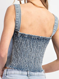 Cropped Denim Cargo Bustier Top