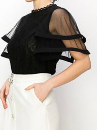 Black Organza Sleeves Lace Blouse