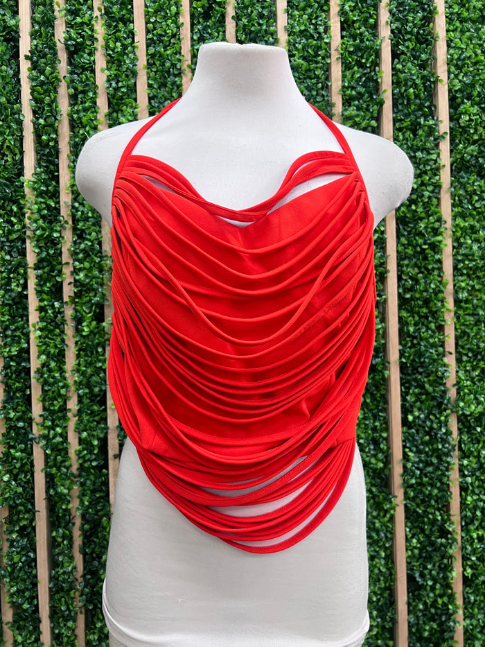 Tomato Halter Draped Crop Top