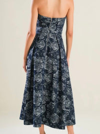 Denim Jacquard Strapless Midi Dress