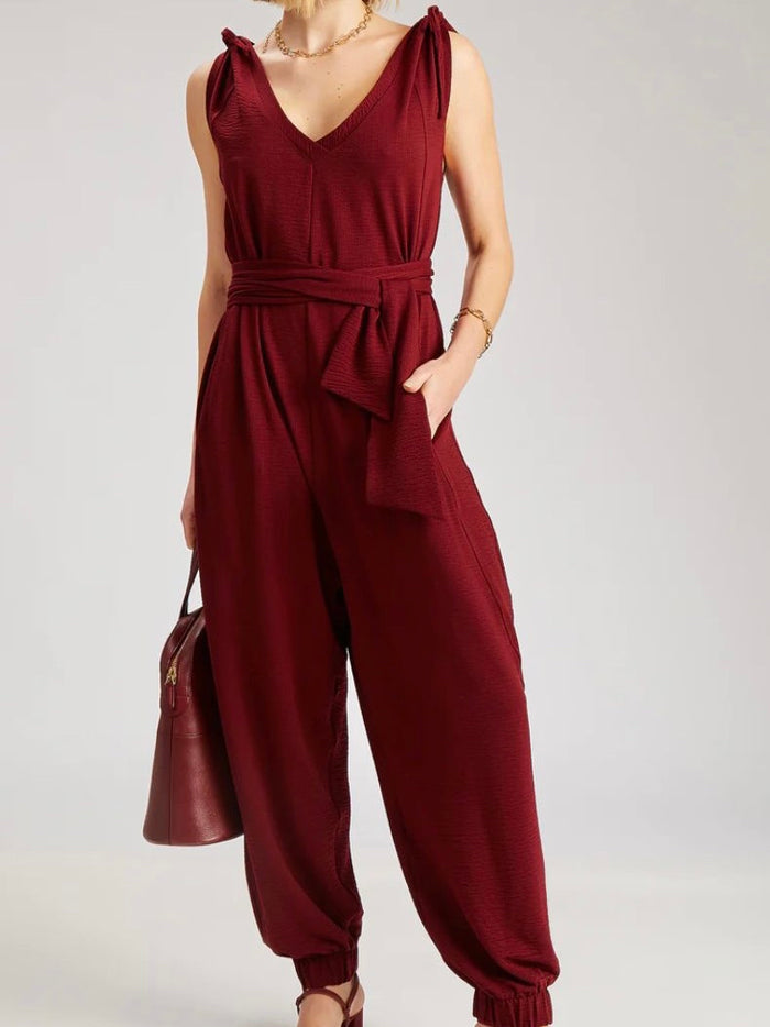 Cap Sleeve Waffle Texture Jumpsuit