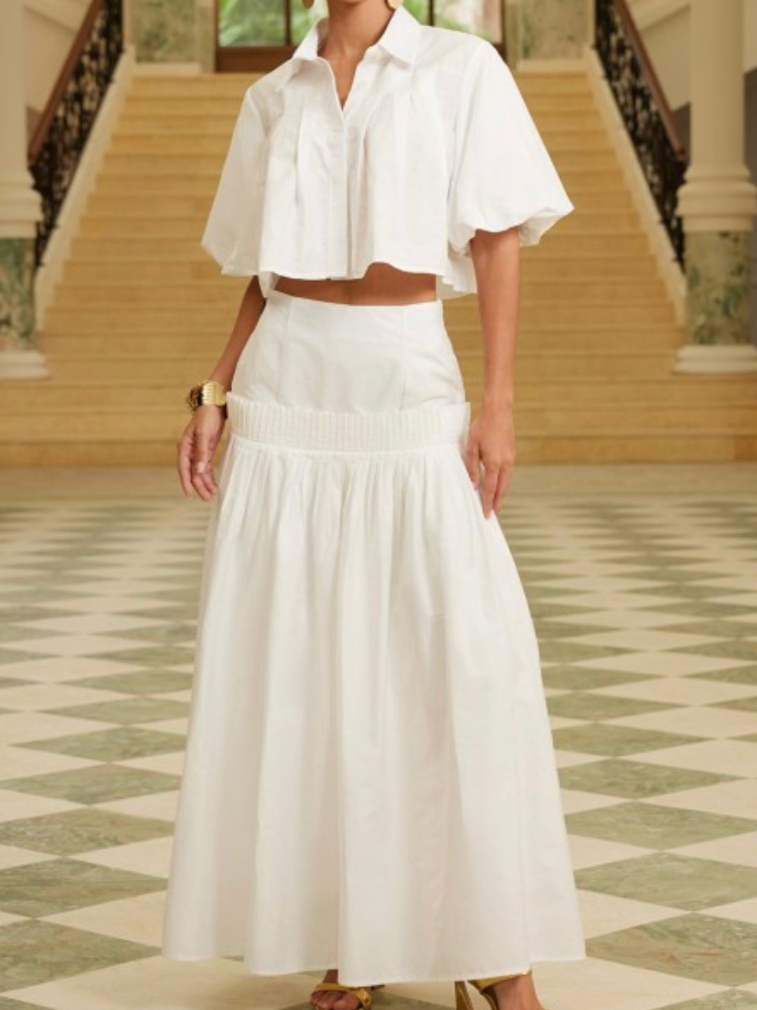 Beautiful White Cape Sleeve Crop Top