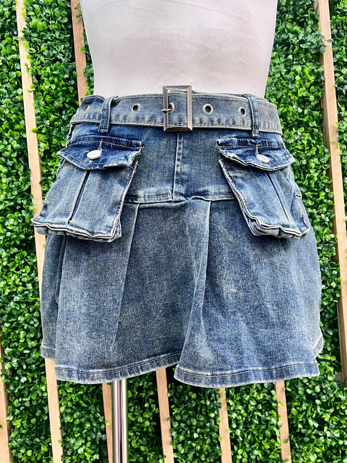 Front Pocket Denim Cargo Skort