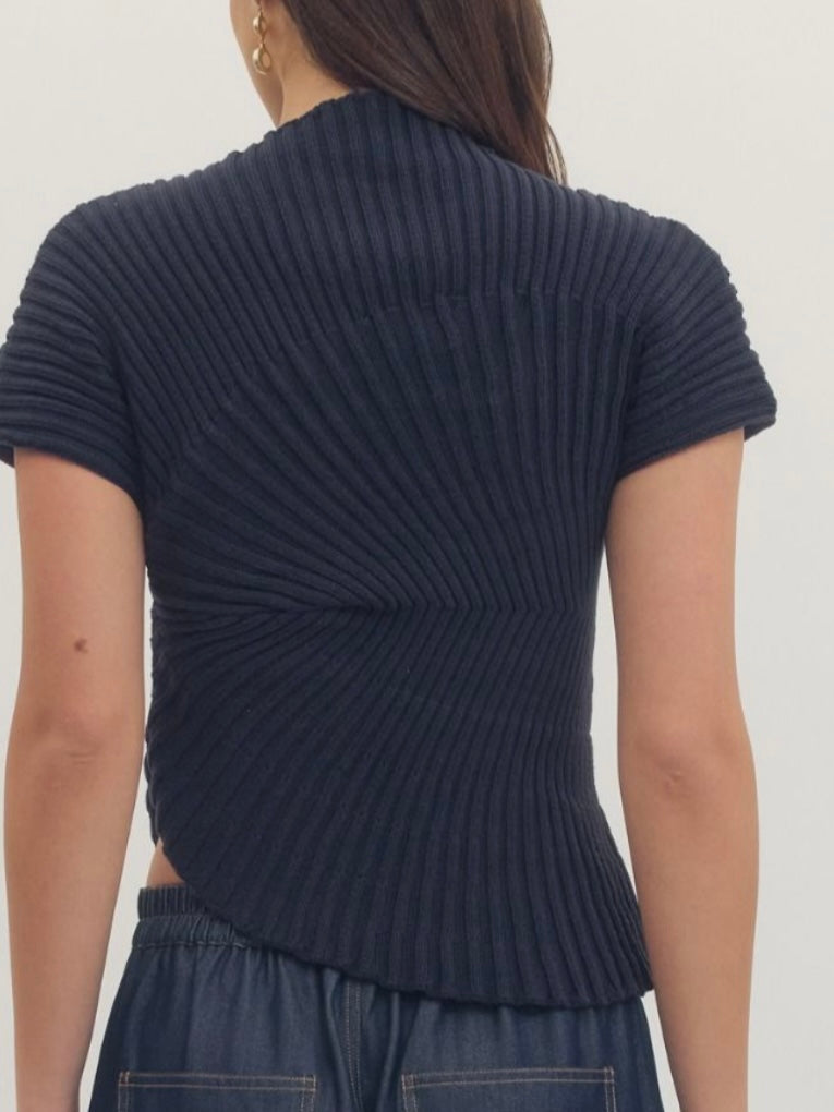 High Neck Knit Swirled Assymmetrical Top