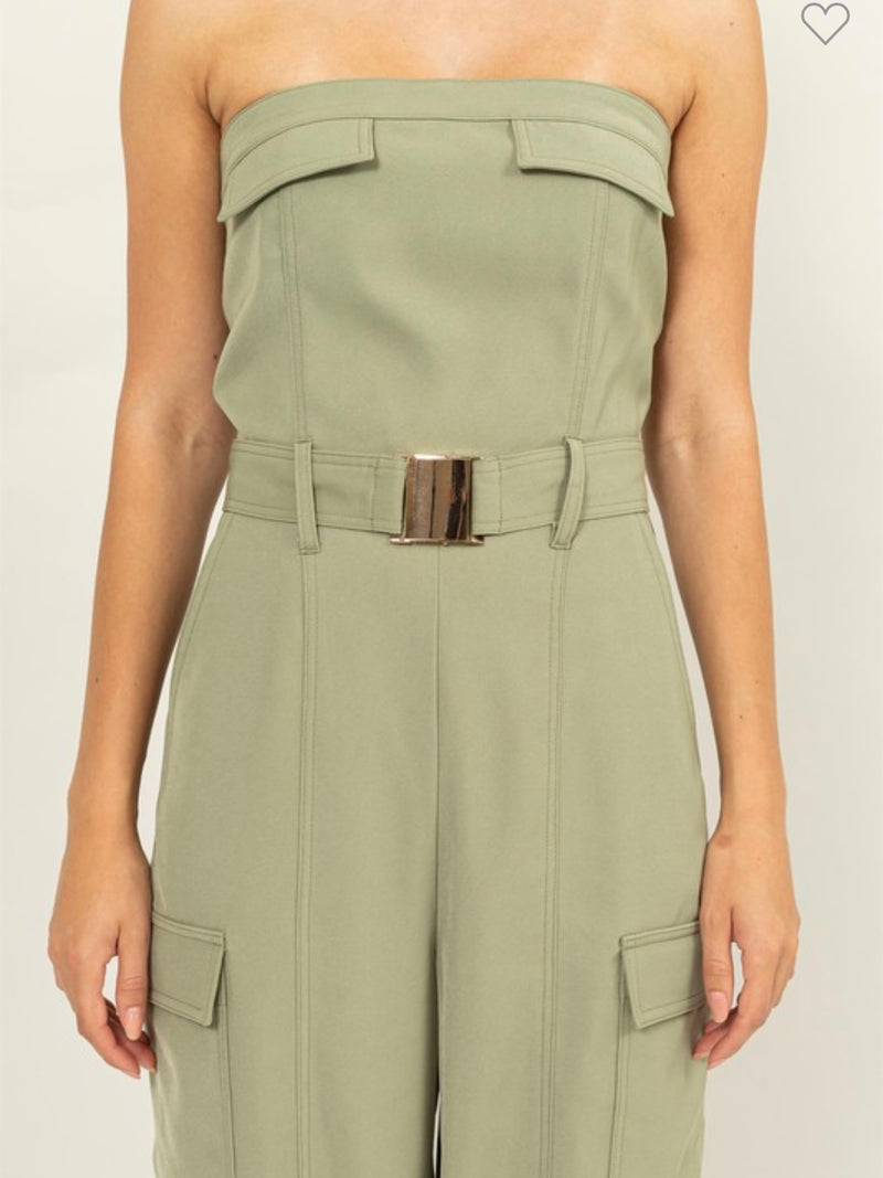 Pocket Detail Strapless Cargo Jumpsuit