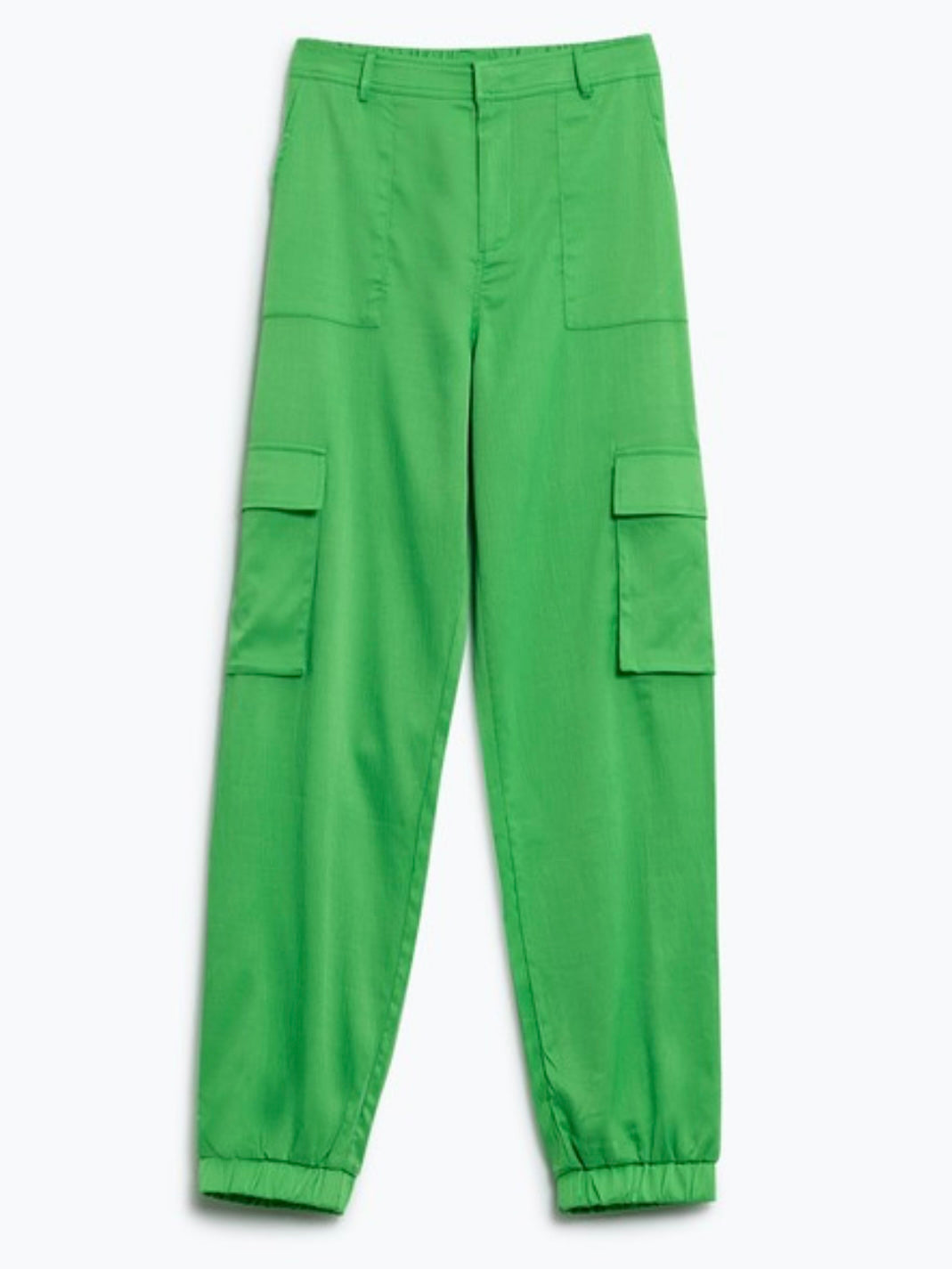 Green Textured Satin Jogger Pants