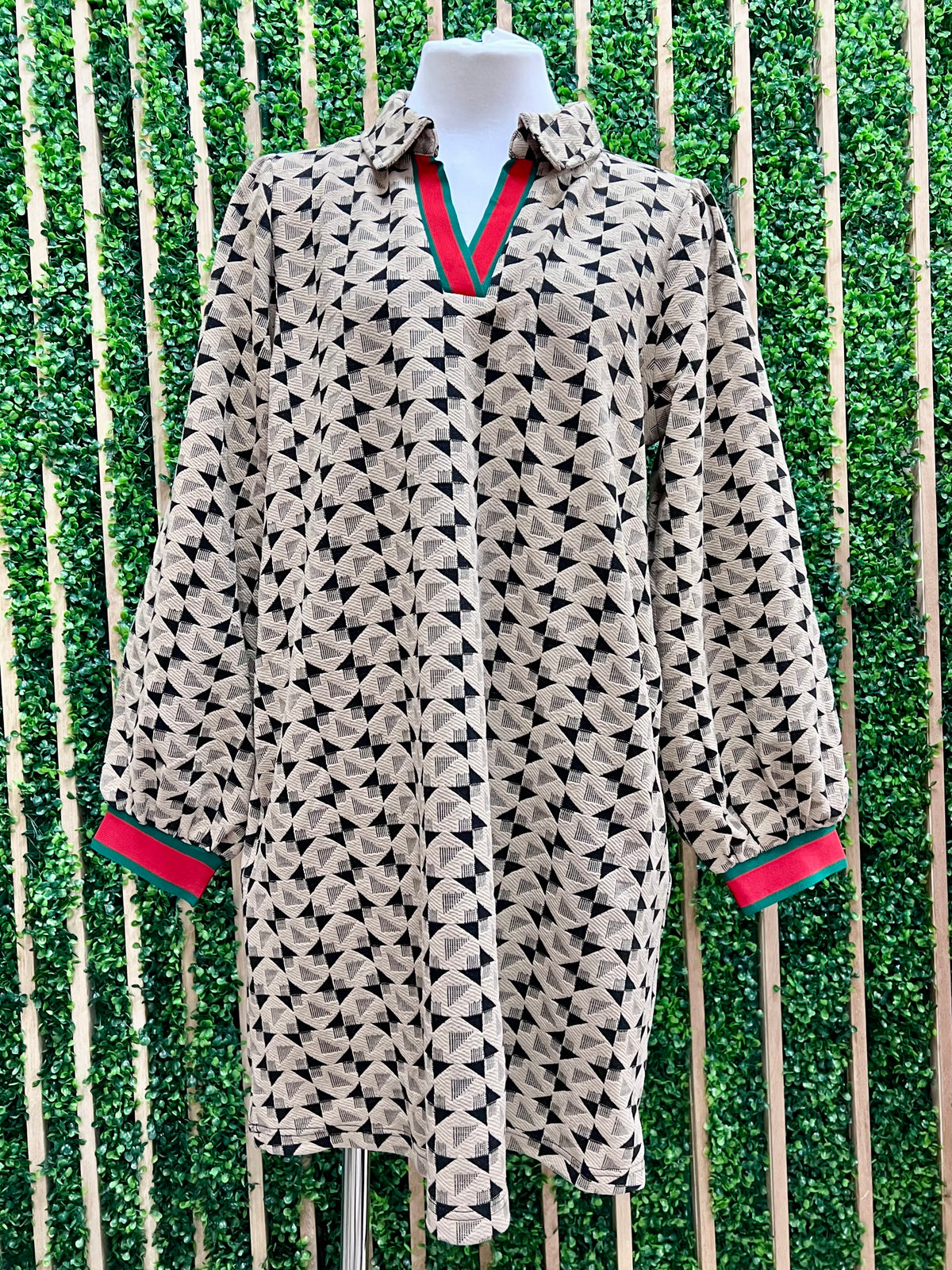 Taupe Geo Print Shirt Dress