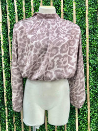 High Neck Leopard Print Crop Blouse