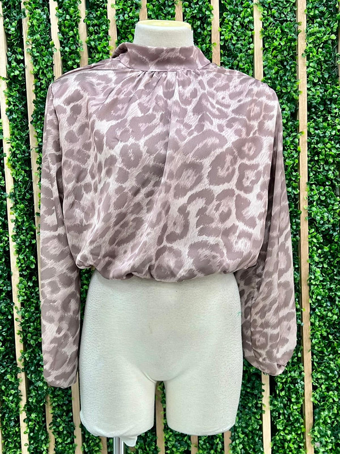 High Neck Leopard Print Crop Blouse
