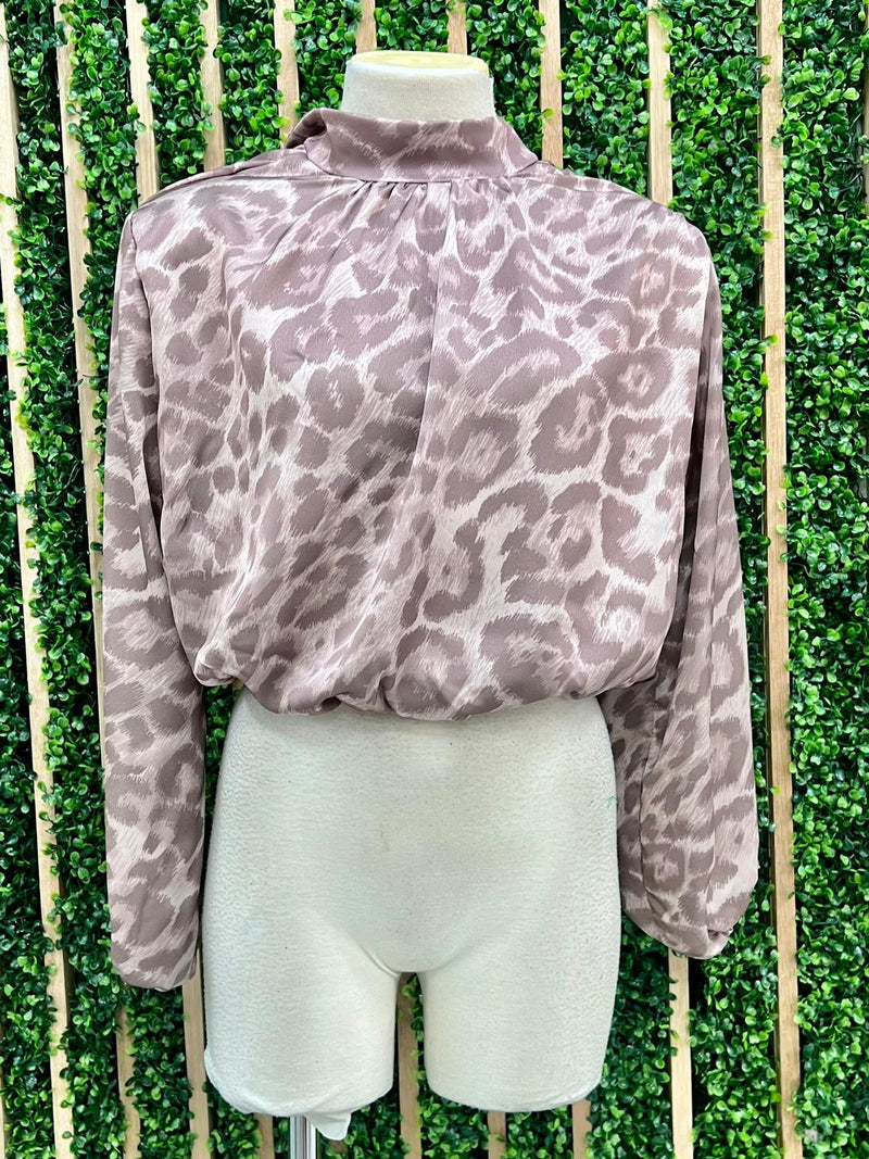 High Neck Leopard Print Crop Blouse