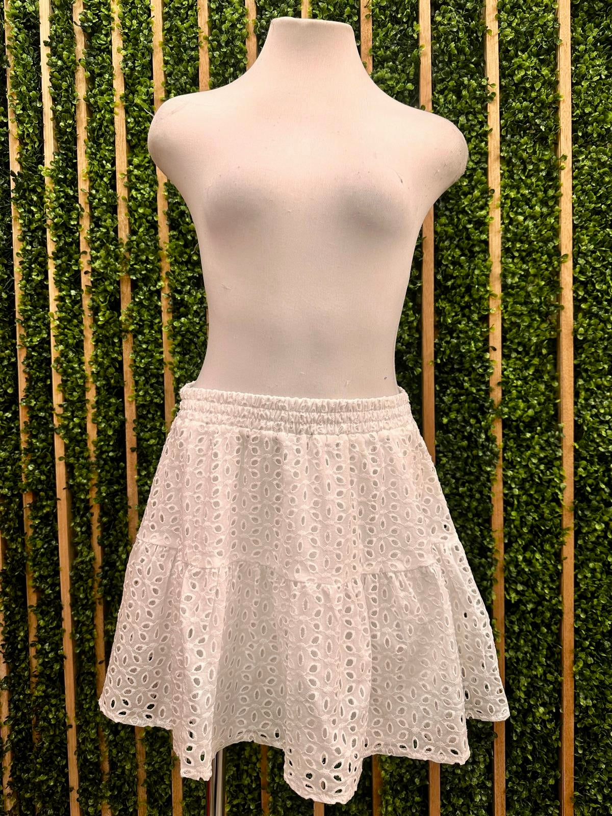 White Floral Eyelet Lace Front Tie Short Skirt Set