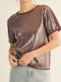 Tiny Sequins Covered Short Sleeve Top