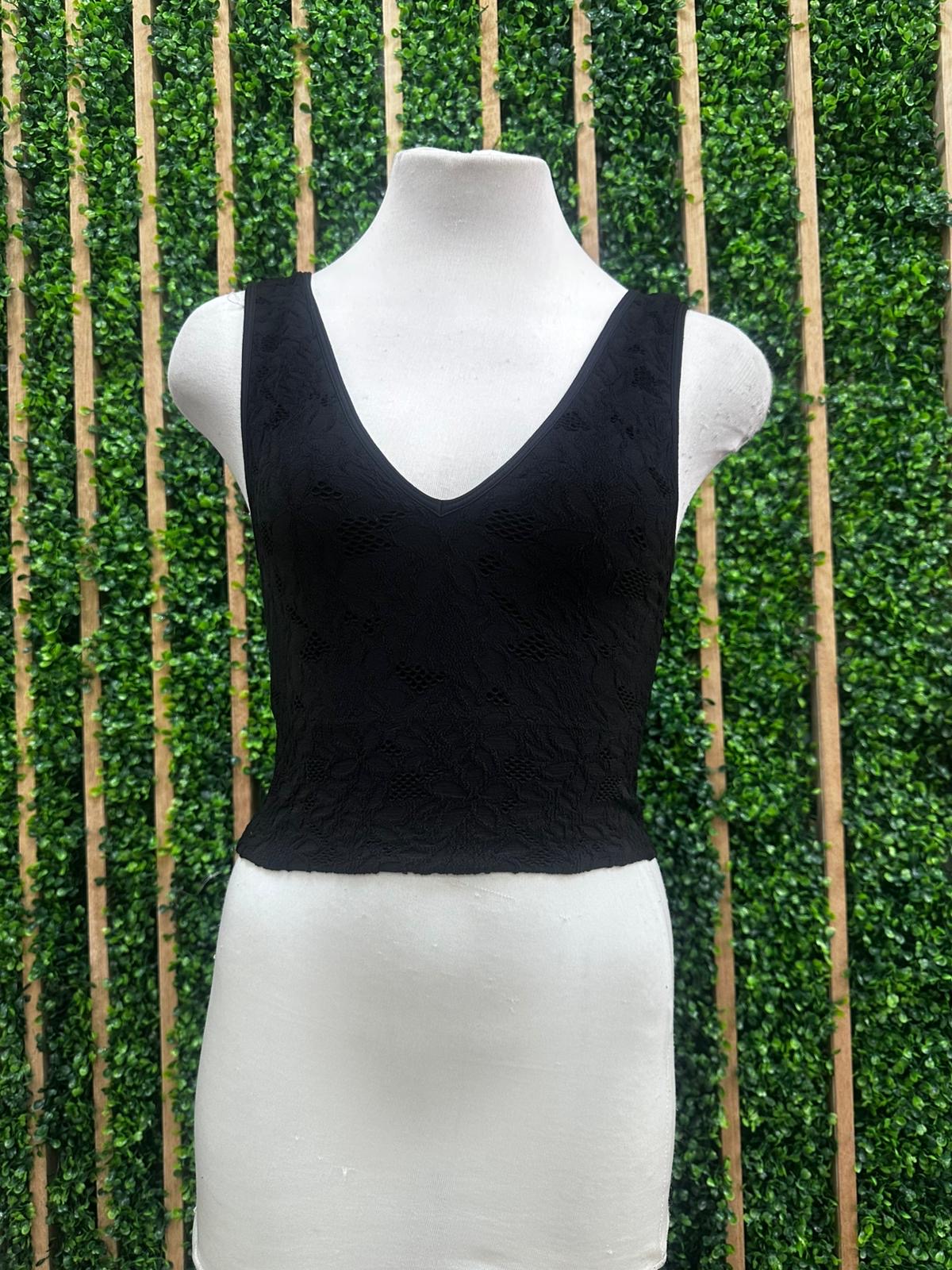Floral Texture V Neck Basic Top