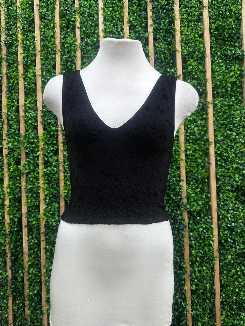 Floral Texture V Neck Basic Top