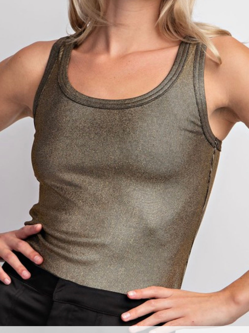 Scoop Neck Metallic Coated Tank Top