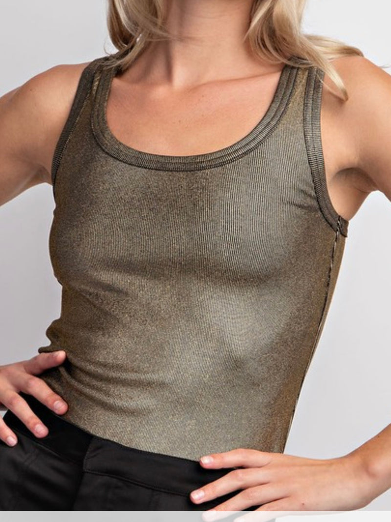 Scoop Neck Metallic Coated Tank Top