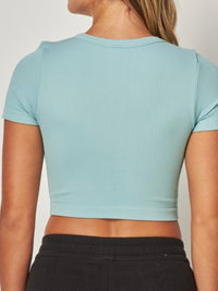 RIbbed Short Sleeve Crop Basic Top