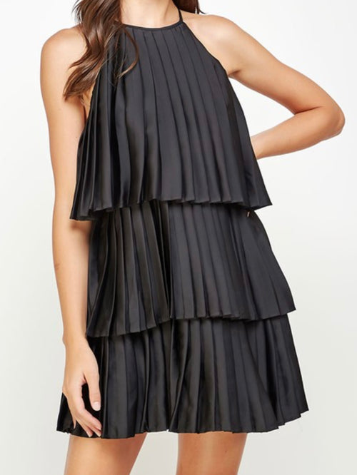 Black Pleated Short Dress