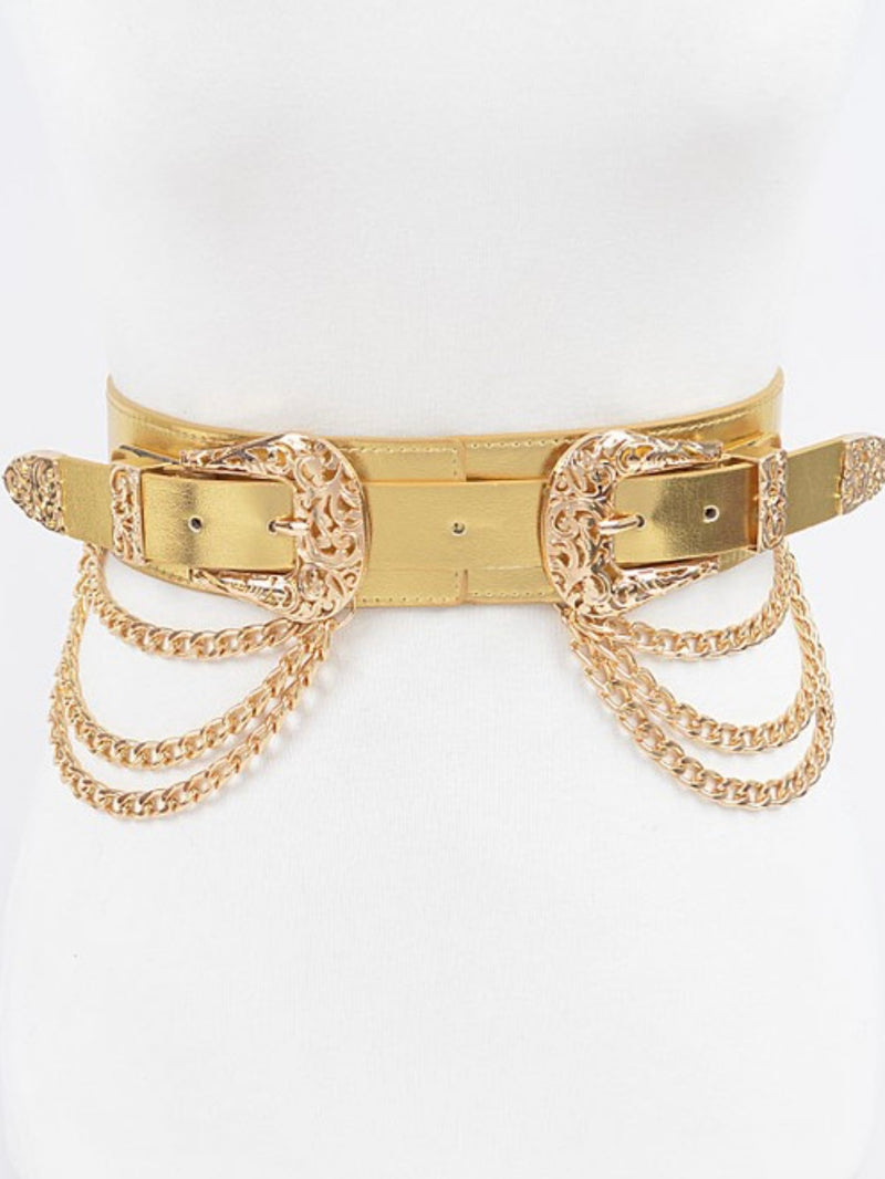 Metallic Double Buckle Chain Belt