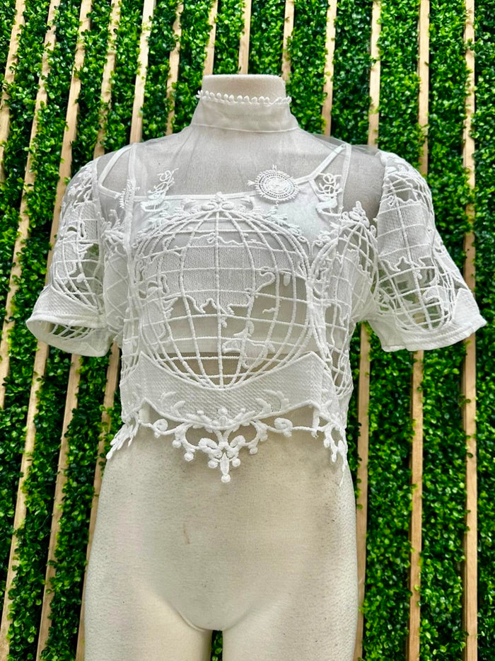 Exquisite White Lace Crop Blouse
