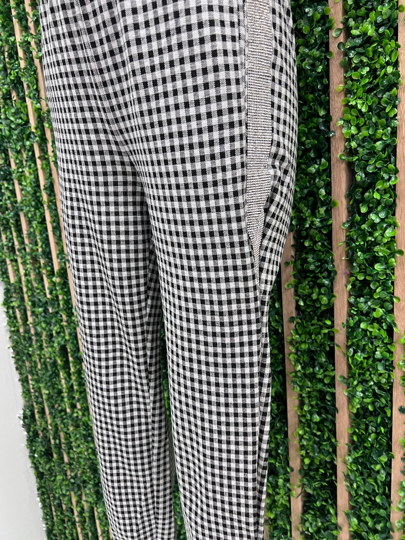 Rhinestone Trim Plaid Jogger Set