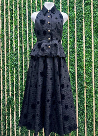 Beautiful Black Floral Embossed Midi Skirt