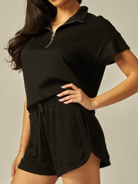 Black Zipper High Neck Modal Short Pant Set