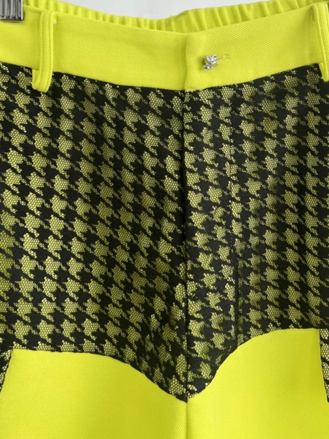 Neon Green Black Houndstooth Detail Short Pant