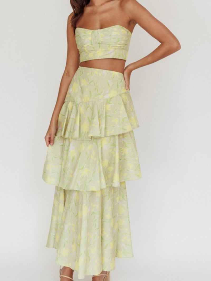 Beautiful Green Tea Maxi Skirt Set