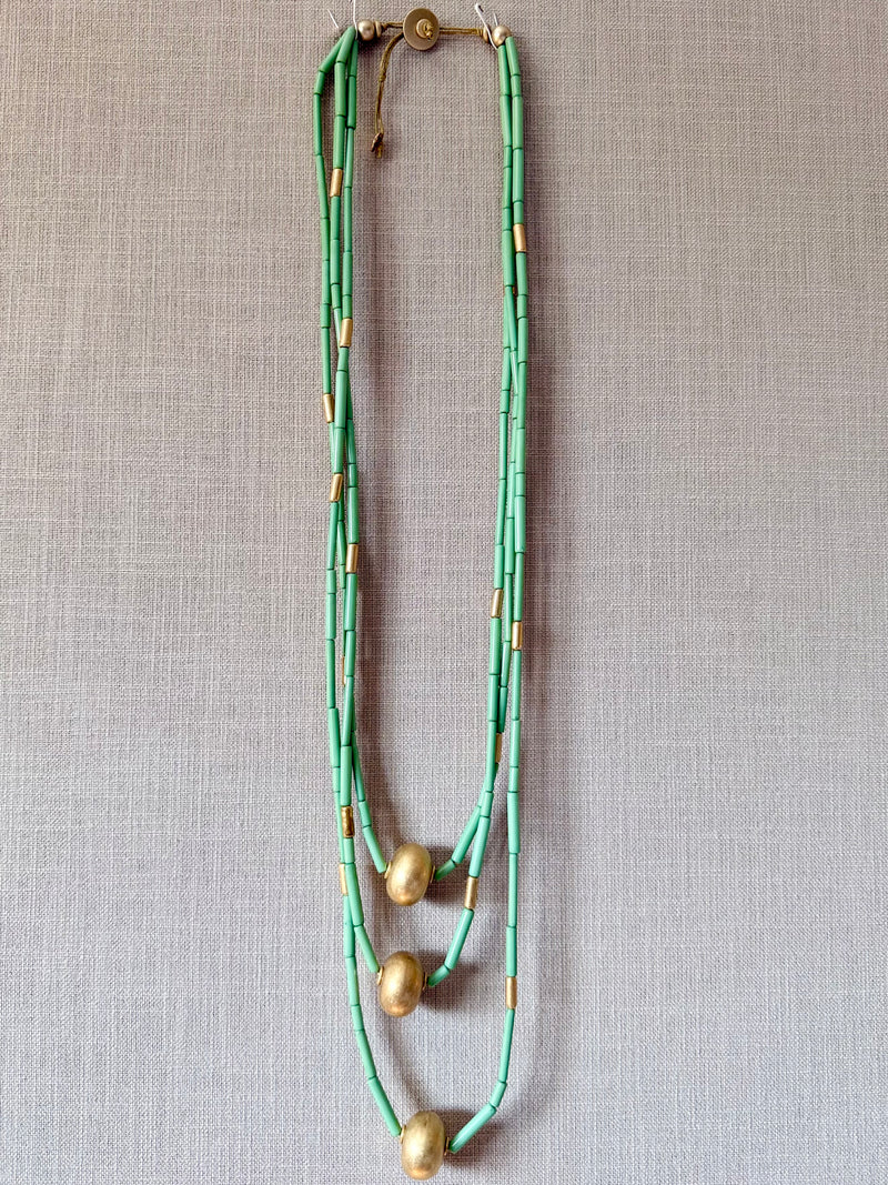 Mint Gold bead Detail Multi Layer Necklace